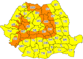 Coduri galben și portocaliu de ploi, ninsoare și viscol pentru județul Neamț
