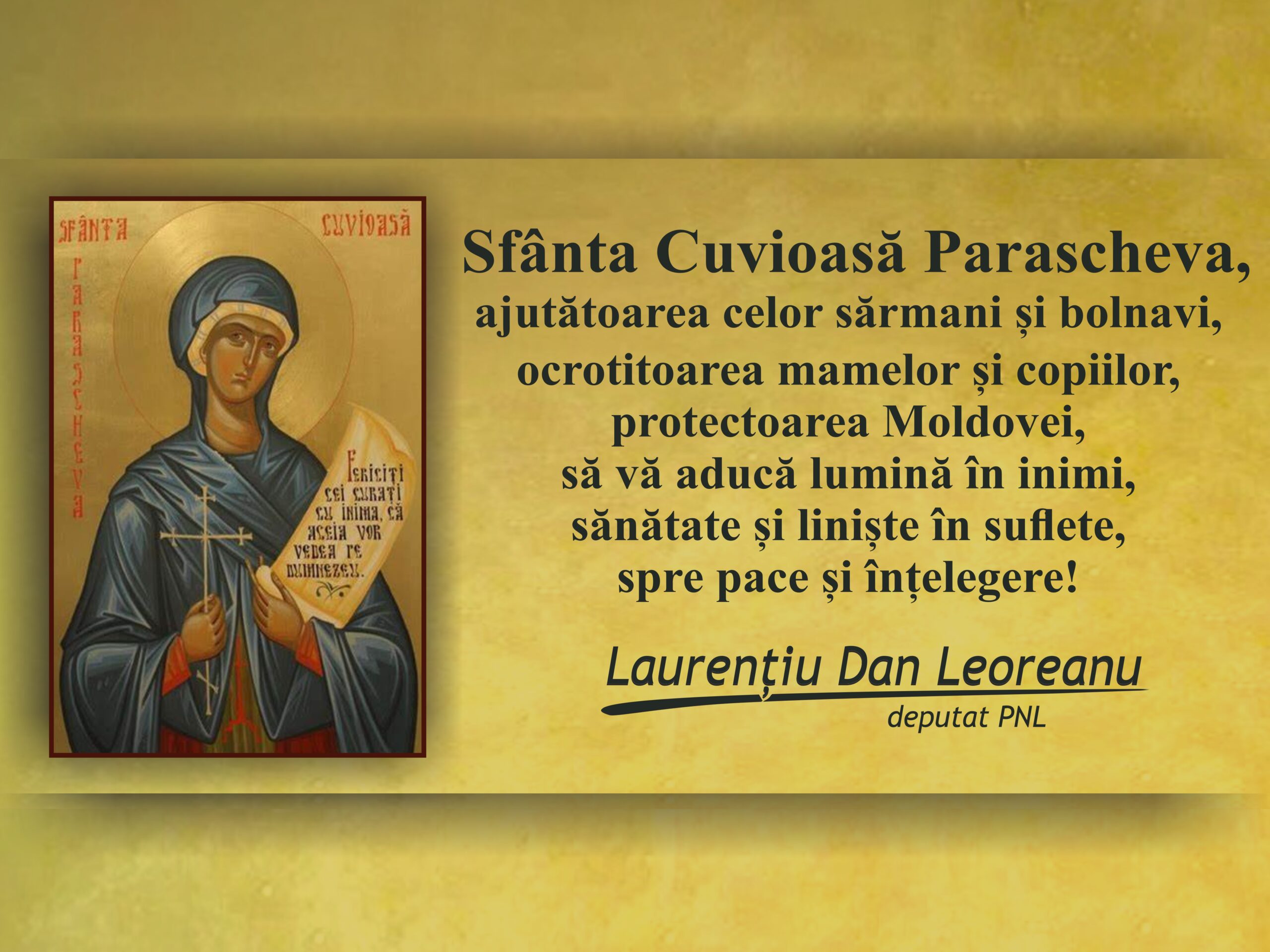 Mesajul deputatului Laurenţiu Leoreanu cu prilejul sărbătorii Sfintei Parascheva