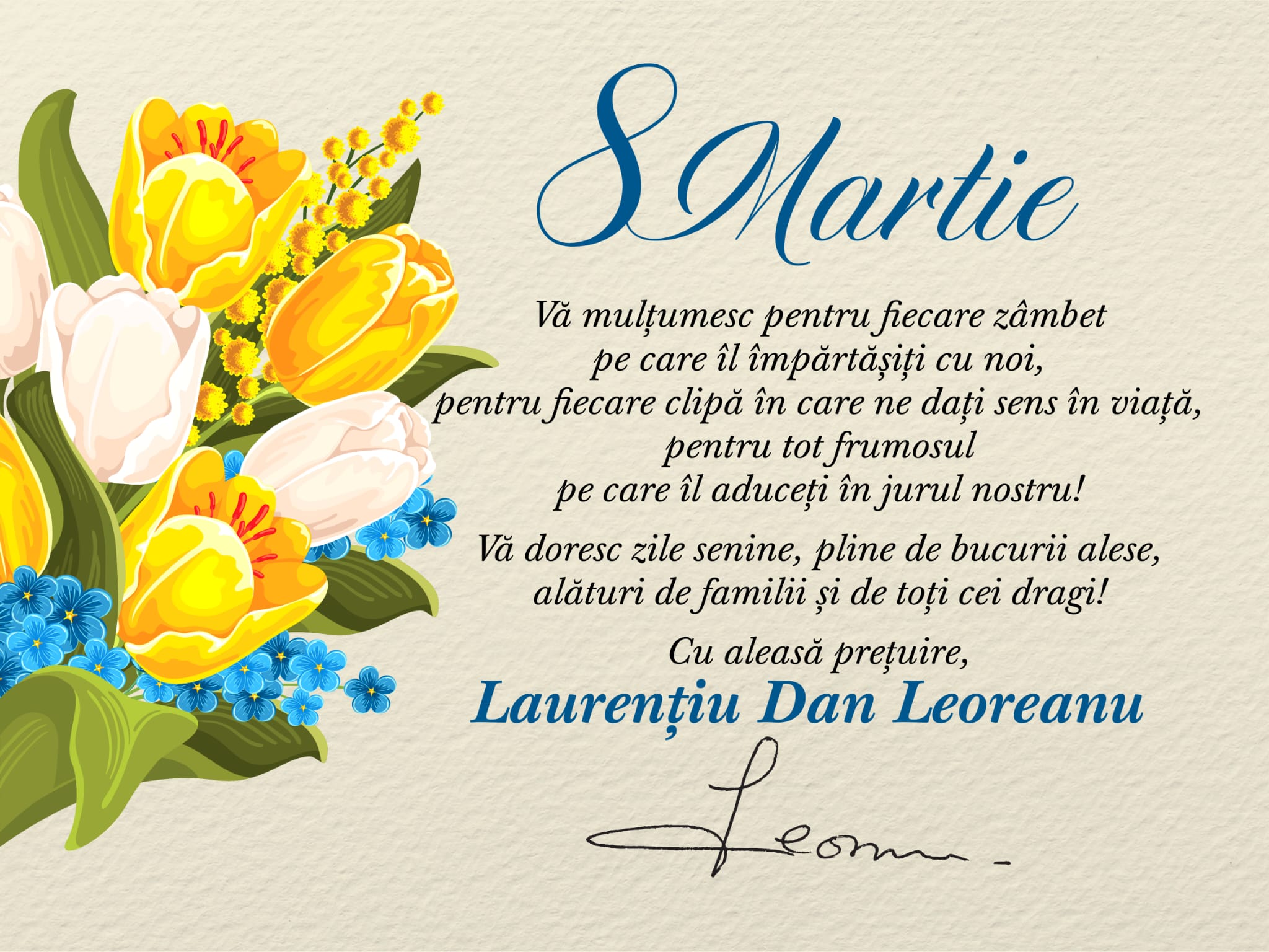Mesajul deputatului Laurențiu Dan Leoreanu cu prilejul Zilei de 8 Martie