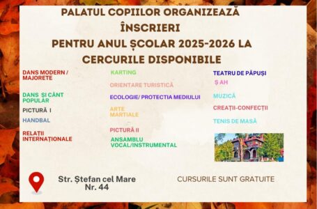 Palatul Copiilor Piatra-Neamţ organizează înscrieri pentru anul şcolar 2025/2026